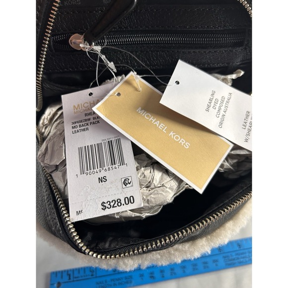 Michael Kors‎ Rhea Medium Suede and Faux Shearling Backpack Black NWT main image 5
